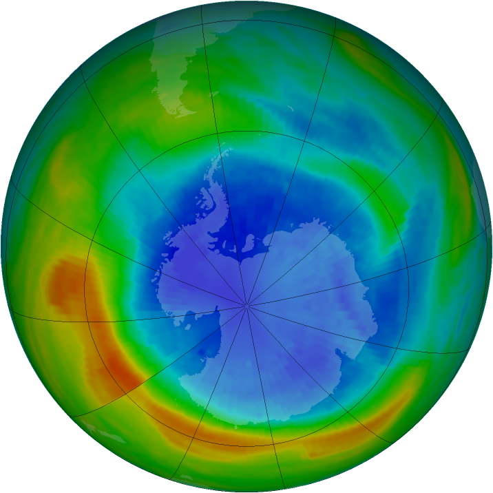 Antarctic ozone map for 11 September 1985